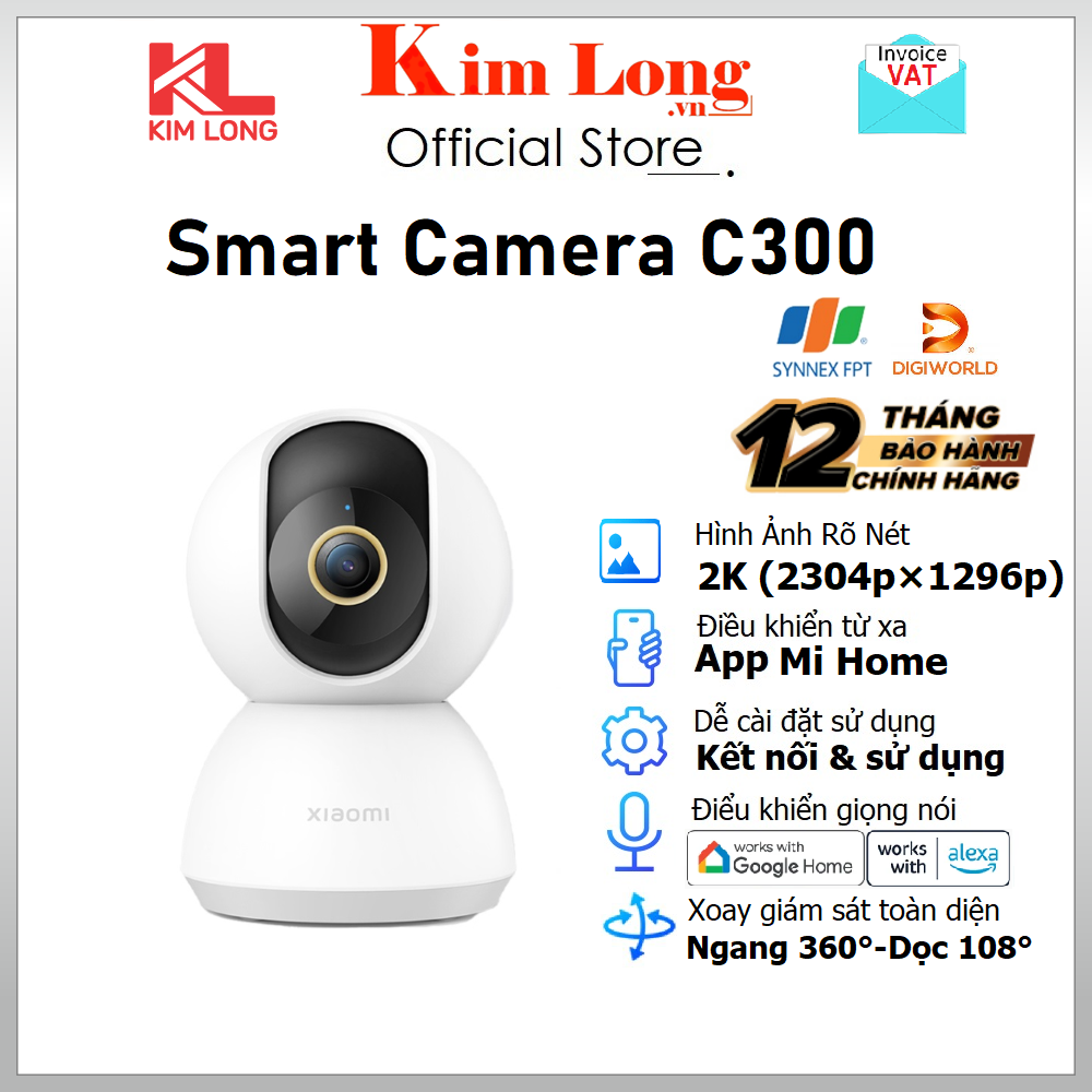 Camera quan sát Xiaomi Smart C300 2K(2304×1296p) 3MP, Khẩu độ F1.4, Ai phát hiện con người, Bản quốc tế - Hàng chính hãng