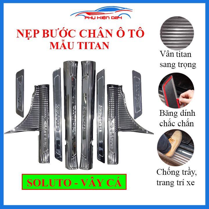 Bộ ốp bậc cửa trong ngoài nẹp bước chân Soluto kiểu vây cá vân Titan chống trầy trang trí xe