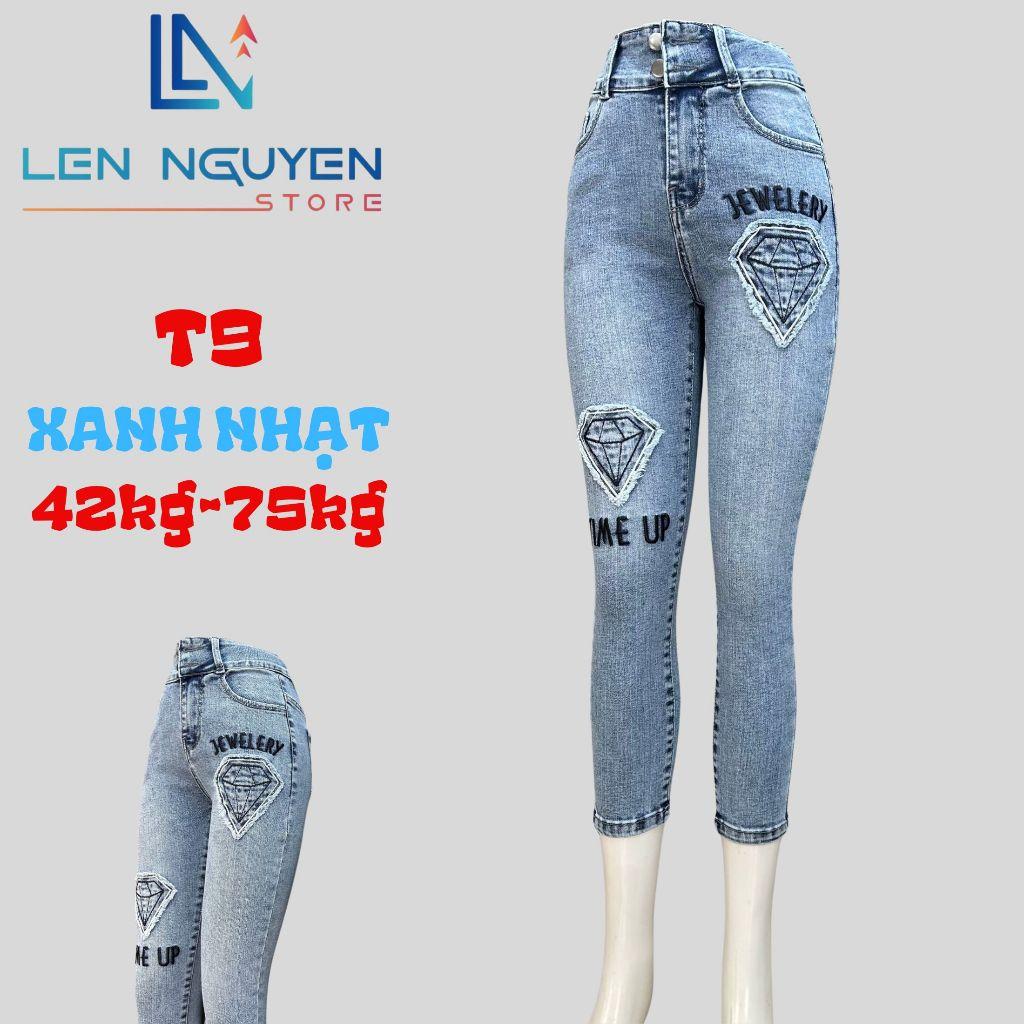 T9_Quần jean nữ, 9 tất, lưng cao, quần bò nữ dáng ôm, quần rin nữ có big size, cho 42kg đến 75kg,LEN NGUYEN STORE - Xanh