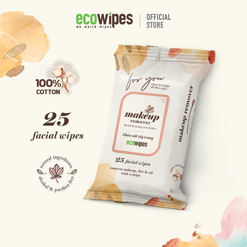 Khăn ướt tẩy trang Makeup Remover Ecowipes gói 25 tờ làm sạch lớp trang điểm nhanh chóng dễ dàng mang đi ra ngoài