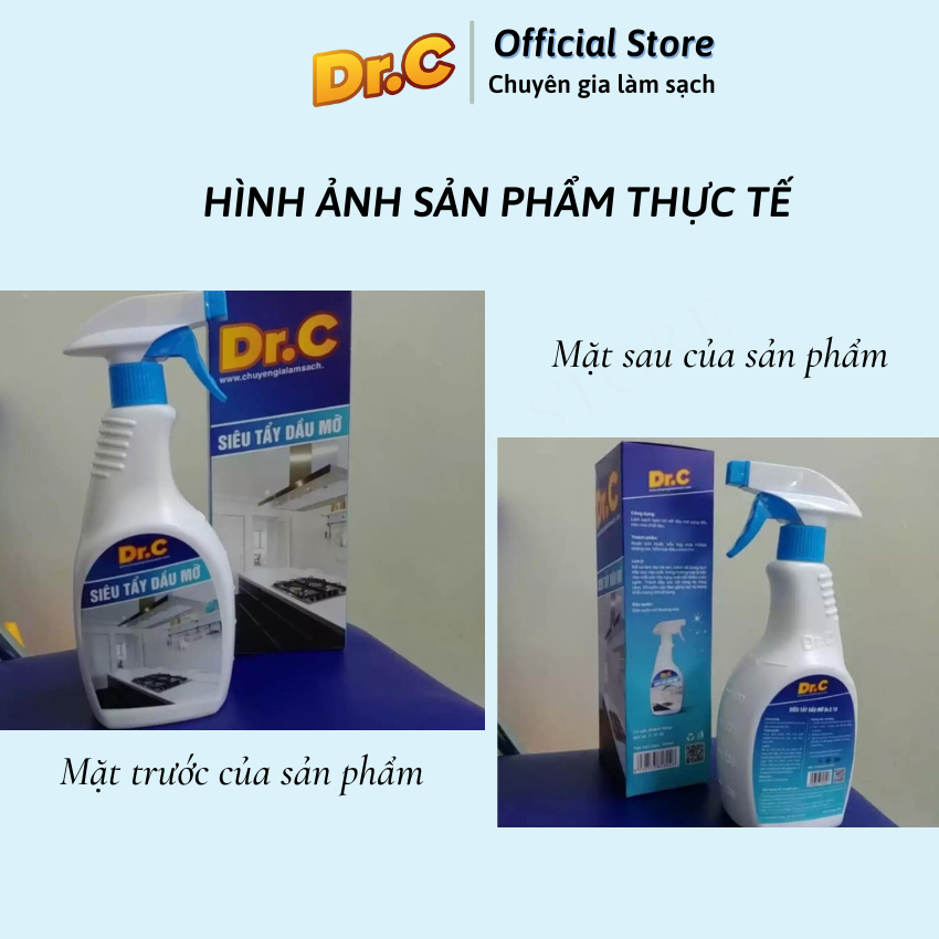 ( KM tặng Bàn chải) Siêu tẩy dầu mỡ Dr.C  tẩy sạch lưới lọc máy hút mùi, mặt bếp ga, bếp từ, tường khu vực bếp,vật dụng nhà bếp, Chính Hãng, Chai 500ml