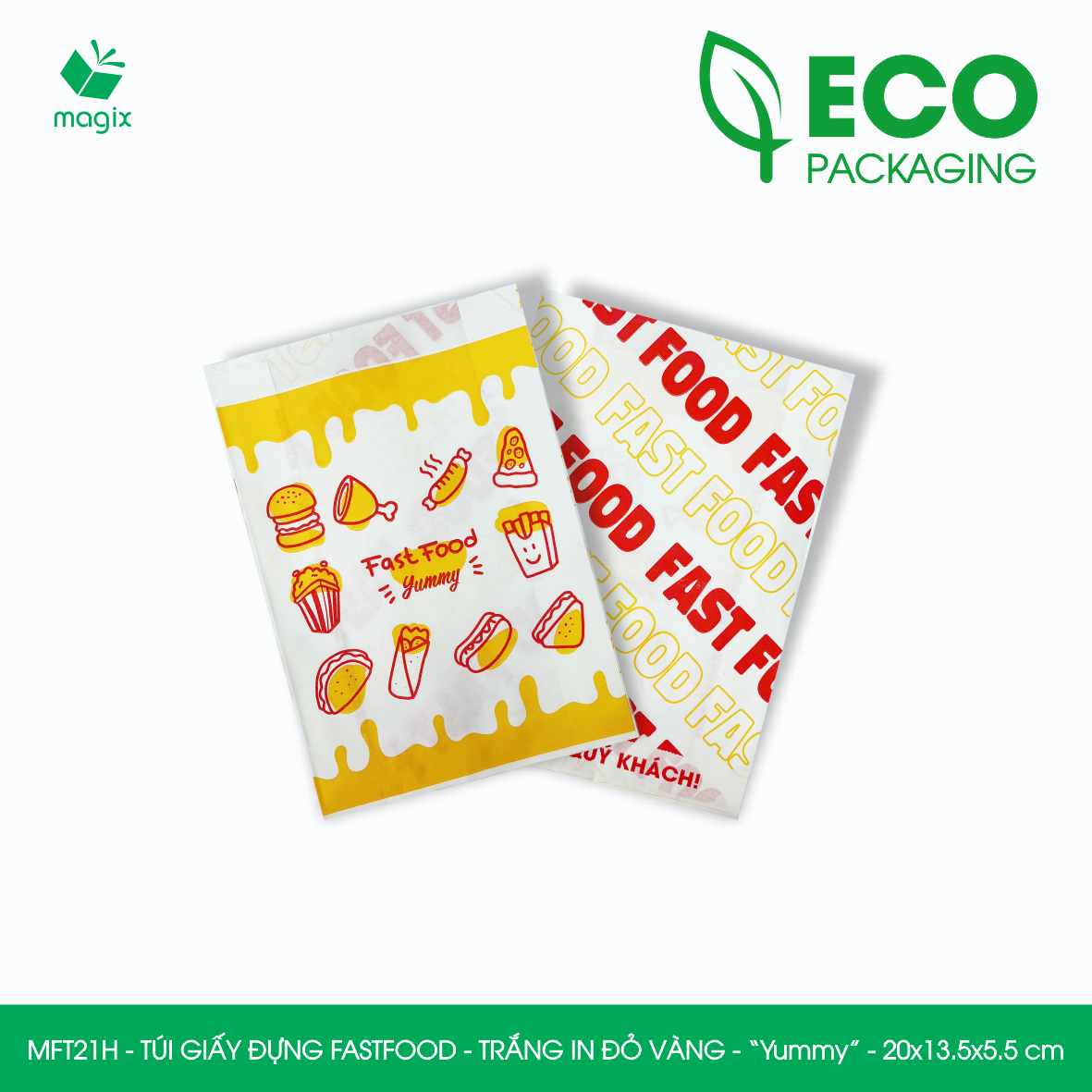 MFT21H - 20x13.5x5.5 cm - 1000 Túi giấy MG đựng fastfood, túi đựng thực phẩm