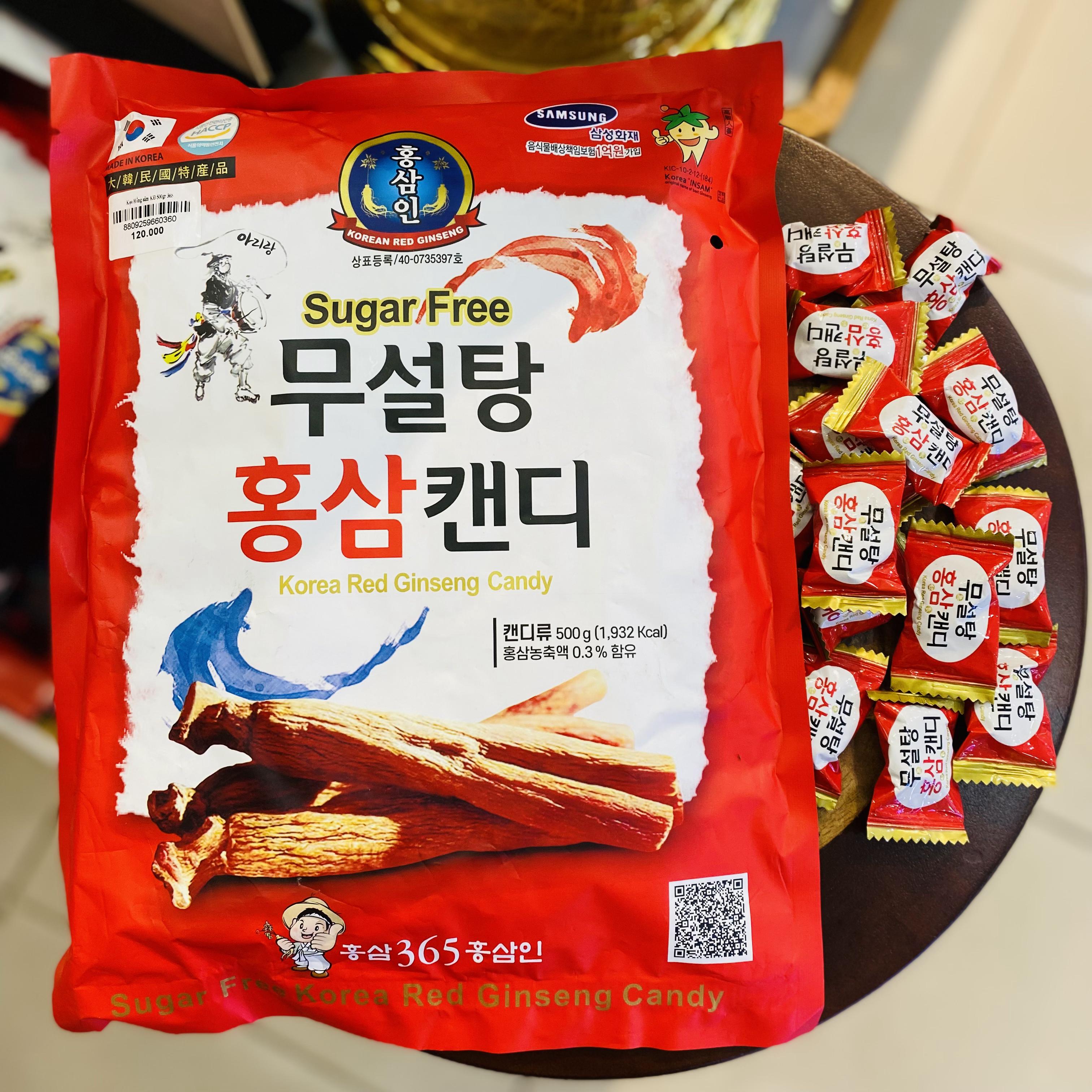 Kẹo hồng sâm không đường 365 Hàn Quốc 500g - Ăn vặt thượng hạng