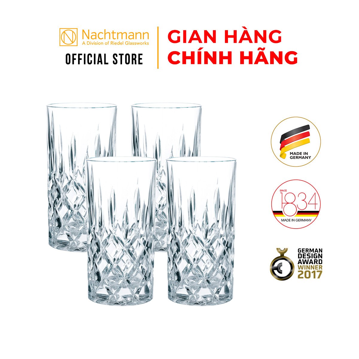 Bộ 4 ly pha lê cao Nachtmann Noblesse - Hàng chính hãng Đức