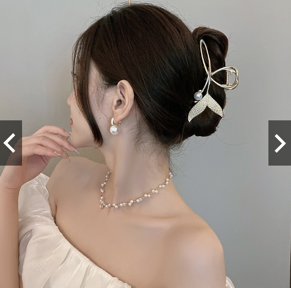 Kẹp Tóc Đuôi Cá Đính Ngọc Trai nhân tạo Giả Cỡ Lớn Thời Trang Mùa Hè.