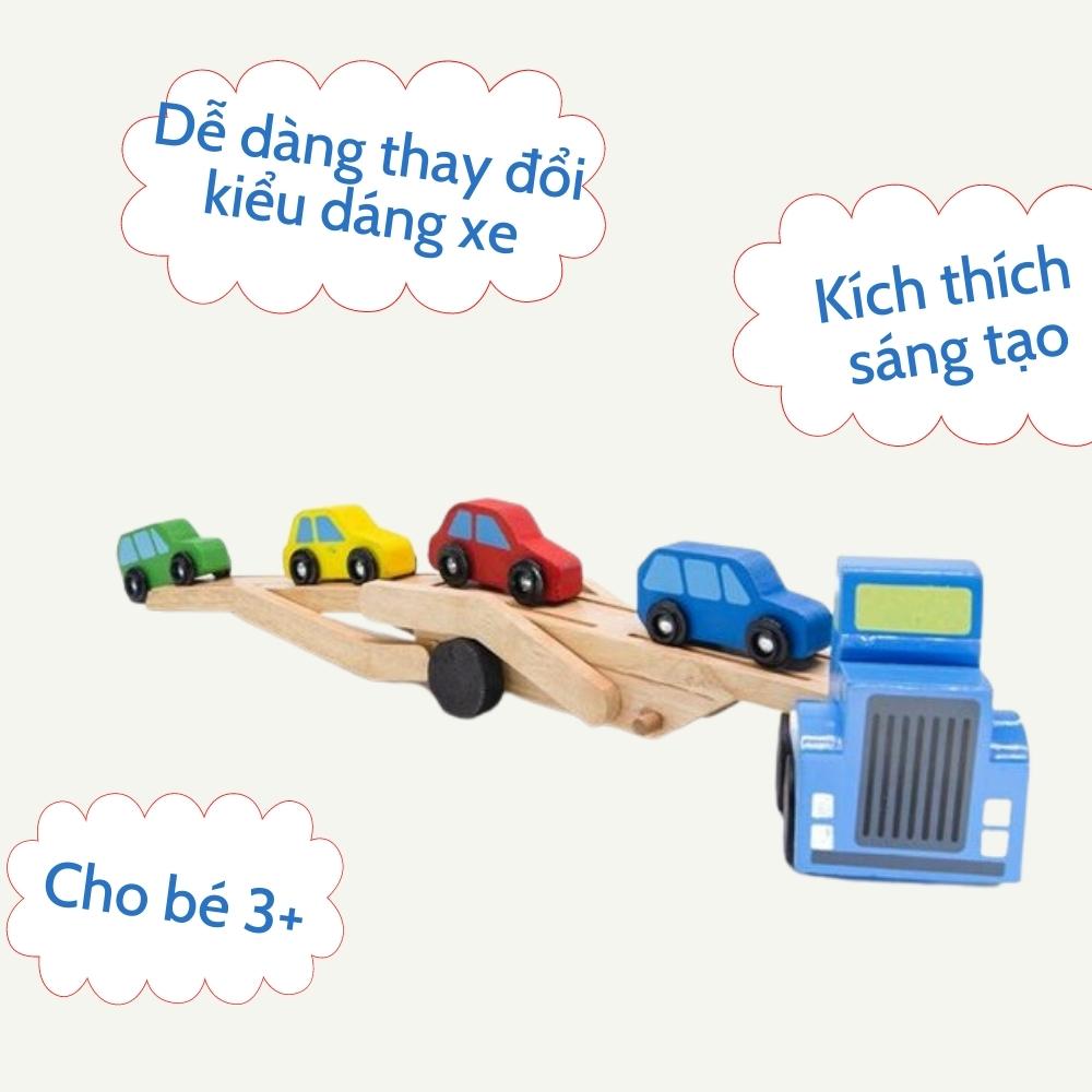 Đồ chơi gỗ cao cấp - Ô tô rơ moóc 2 tầng cho bé 3 tuổi