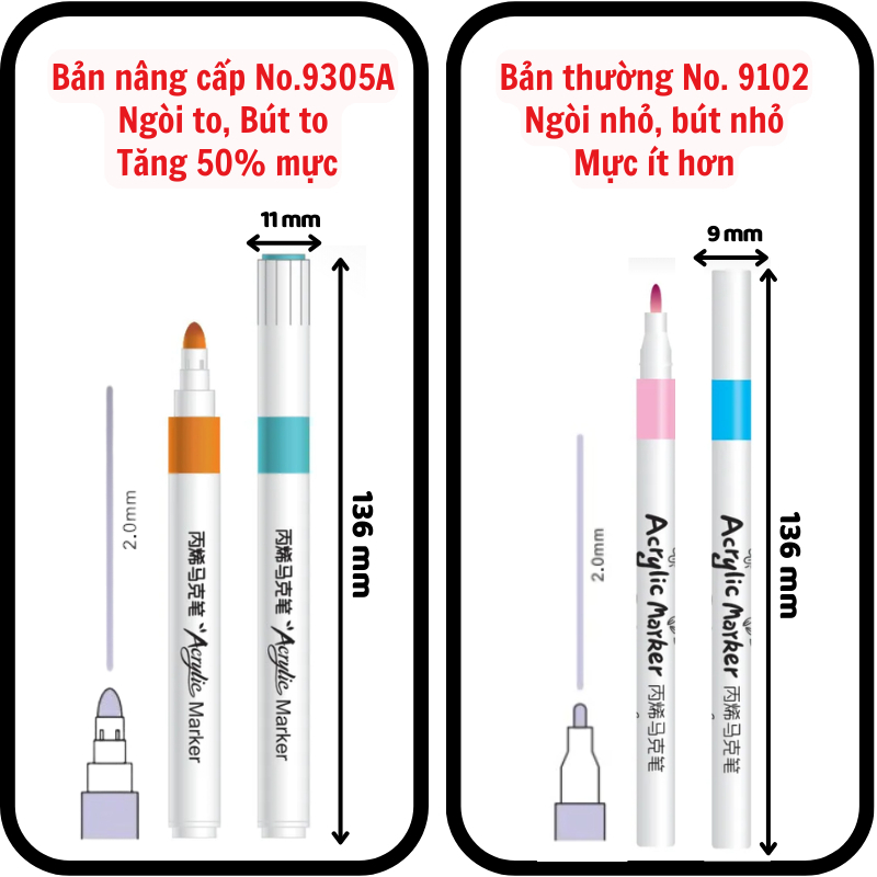 Bút Màu Acrylic Marker sơn đánh dấu Lalunavn nhiều mực hơn 50% bộ 12/24/36/48/60m hộp nhựa xách tiện dụng B196