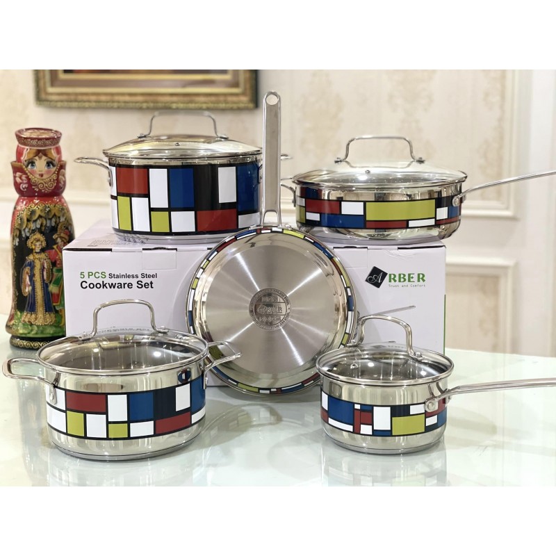 Bộ nồi inox 5 món Arber Langmaster Hàng chính hãng