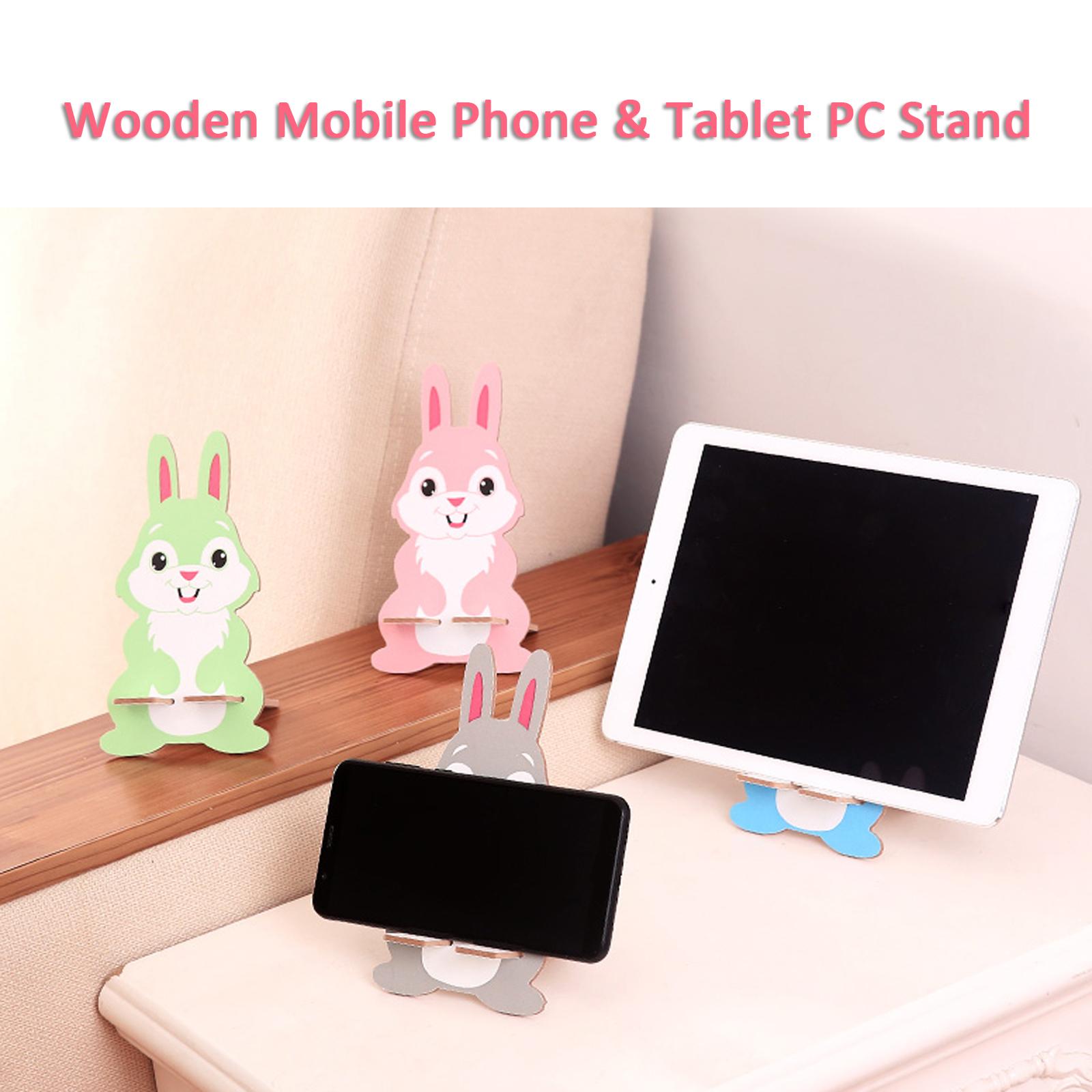 Wooden Mobile Phone Holder Stand Cute Cartoon Bunny Desktop Phone Support Tablet Bracket Cellphone Mount