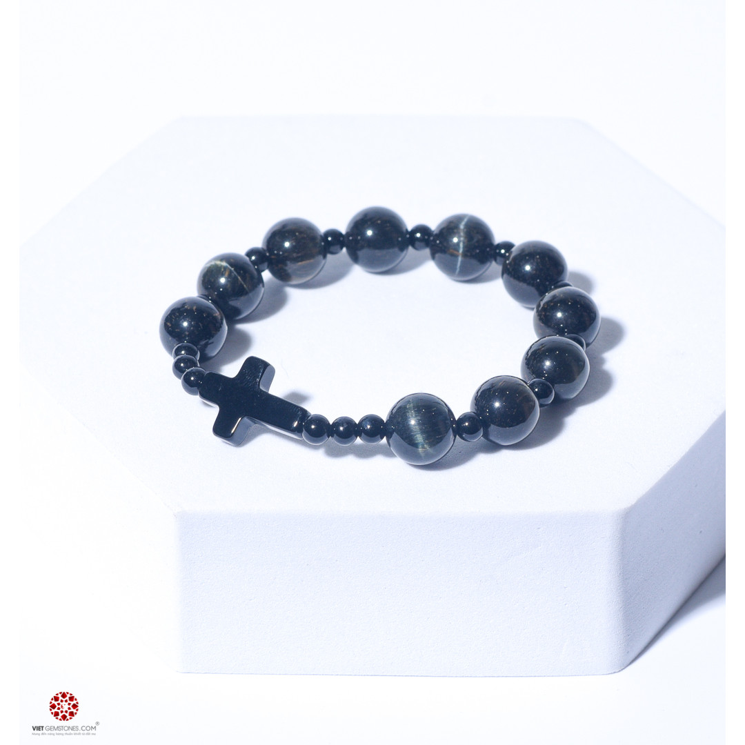 Vòng Chuỗi Mân Côi Đá Mắt Hổ Xanh - Tiger's eyes 8mm - Hợp mệnh Thủy, Mộc - Đem lại may mắn, bình an - Nhiều kích thước lựa chọn | VietGemstones