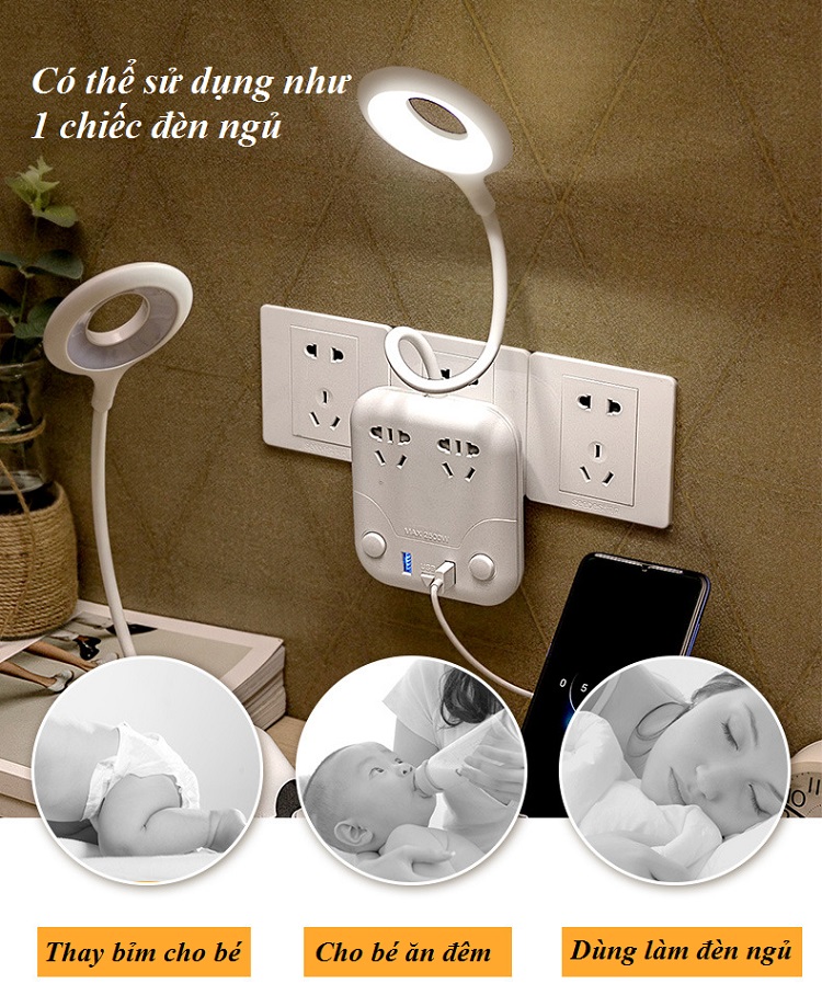 Ổ Cắm Đa Năng Có Cổng USB Tích Hợp Đèn Led Diều Chỉnh Độ Sáng