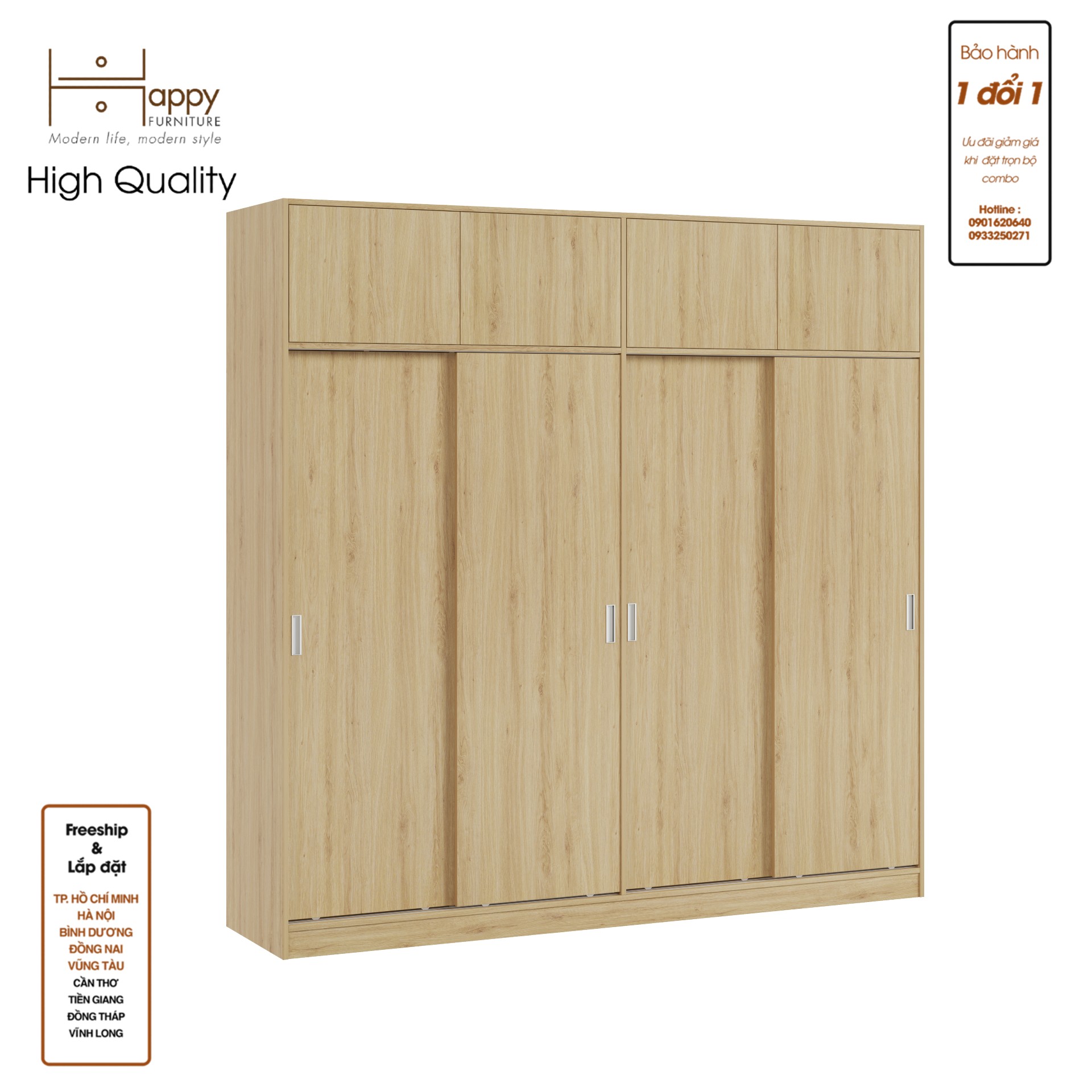 [Happy Home Furniture] ELEGANT, Tủ quần áo cửa lùa 2m2x2m2 , 220cm x 54cm x 220cm ( DxRxC), TCL_007