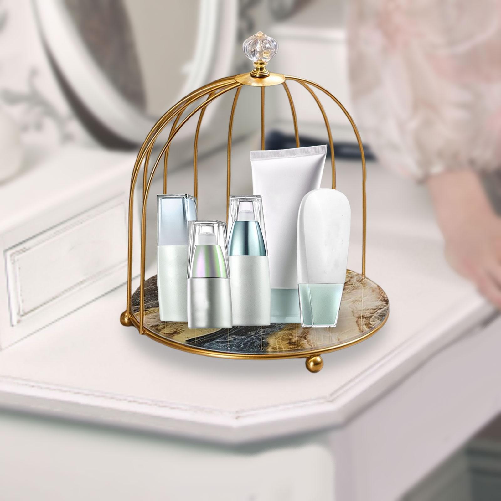 Iron Bird Cage Cosmetic Organizer Bathroom Storage Rack Dresser Holder Stand