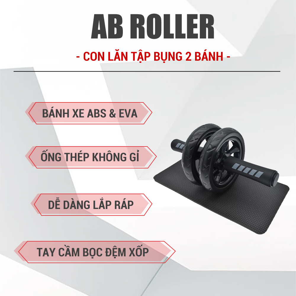 Con lăn tập bụng, con lăn tập cơ bụng 2 bánh GoodFit tay cầm lõi thép chịu tải 150kg, tập gym tại nhà Goodfit GF601AB