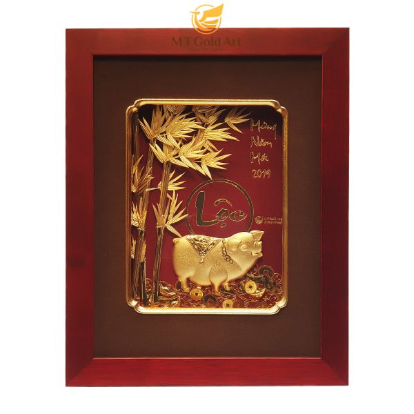 Tranh heo cây trúc dát vàng MT Gold Art- Hàng chính hãng, trang trí nhà cửa, phòng làm việc, quà tặng sếp, đối tác, khách hàng, tân gia, khai trương