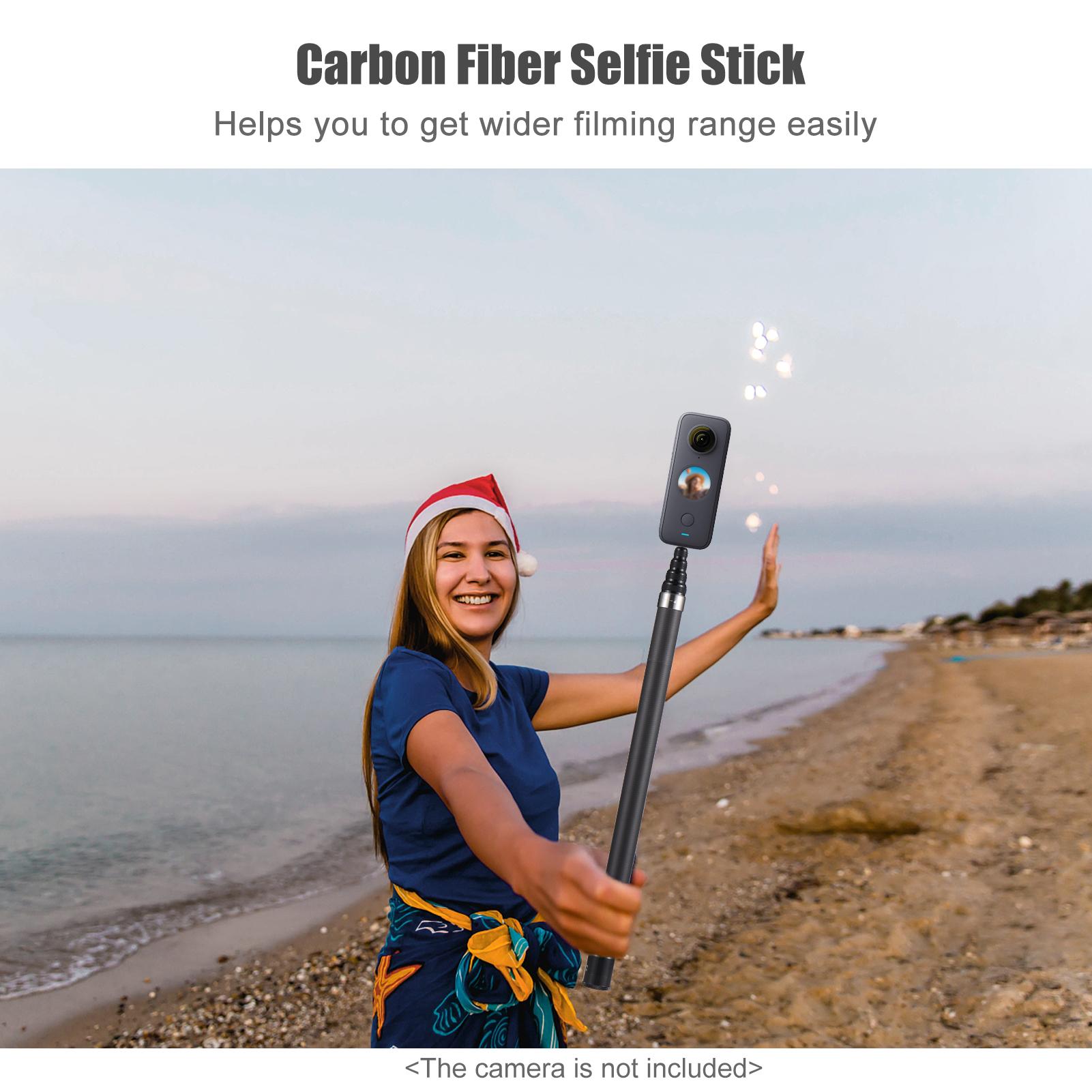 Portable Selfie Stick Carbon Fiber Stand Camera Bracket 1/4 Inch Screw Mount 45.5cm-300cm/ 17.9in-118in Adjustable Length Compatible with Insta360 X2/ X3
