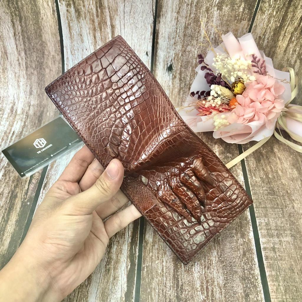 Ví Nam Da Cá Sấu, Bóp Nam Da Tay Cá Sấu Thật Màu Nâu Nâu Đỏ, Dáng Ngang - BH 24 tháng