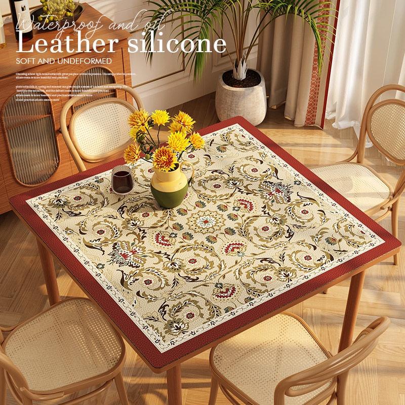 Khăn Trải Bàn Hình Vuông Bằng Da Chống Thấm Nước Và Dầu Phong Cách Âu Mỹ Sang Trọng