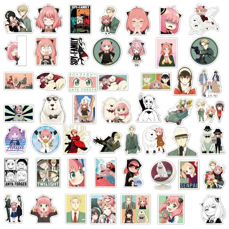 Sticker Anime Spy x Family trang trí mũ bảo hiểm, đàn, guitar, ukulele, điện thoại laptop