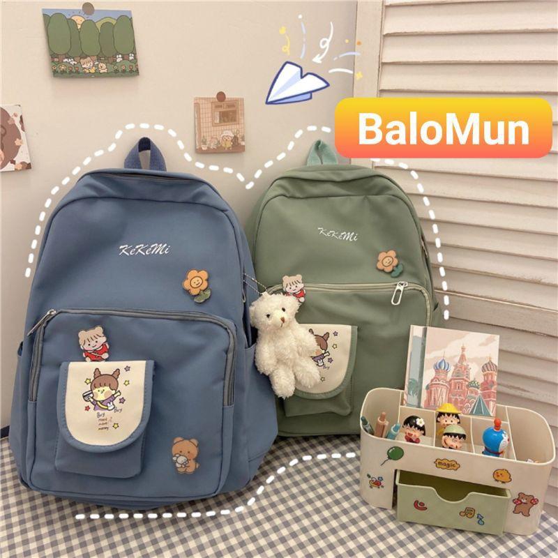 Balo sticker + móc gấu thời trang nữ chống thấm nước Balo ulzzang Ulzzang