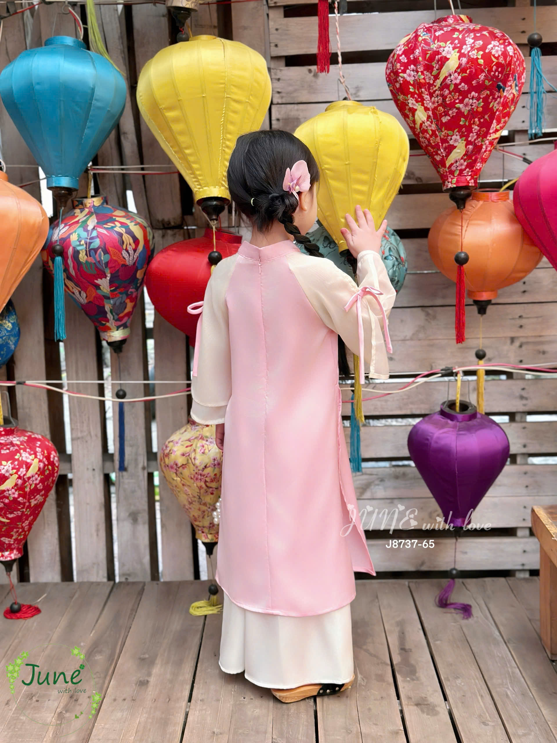 Bộ áo dài cho bé gái mẫu Hoa phú quý diện tết đón xuân năm mới 10-40kg mềm mát