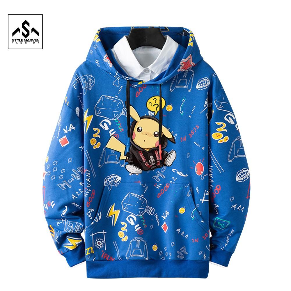 Áo hoodie nam nữ unisex form rộng Hàn Quốc STYLE MARVEN in hình pikachu nổi trẻ trung năng động - AO TOP NAM 90000176