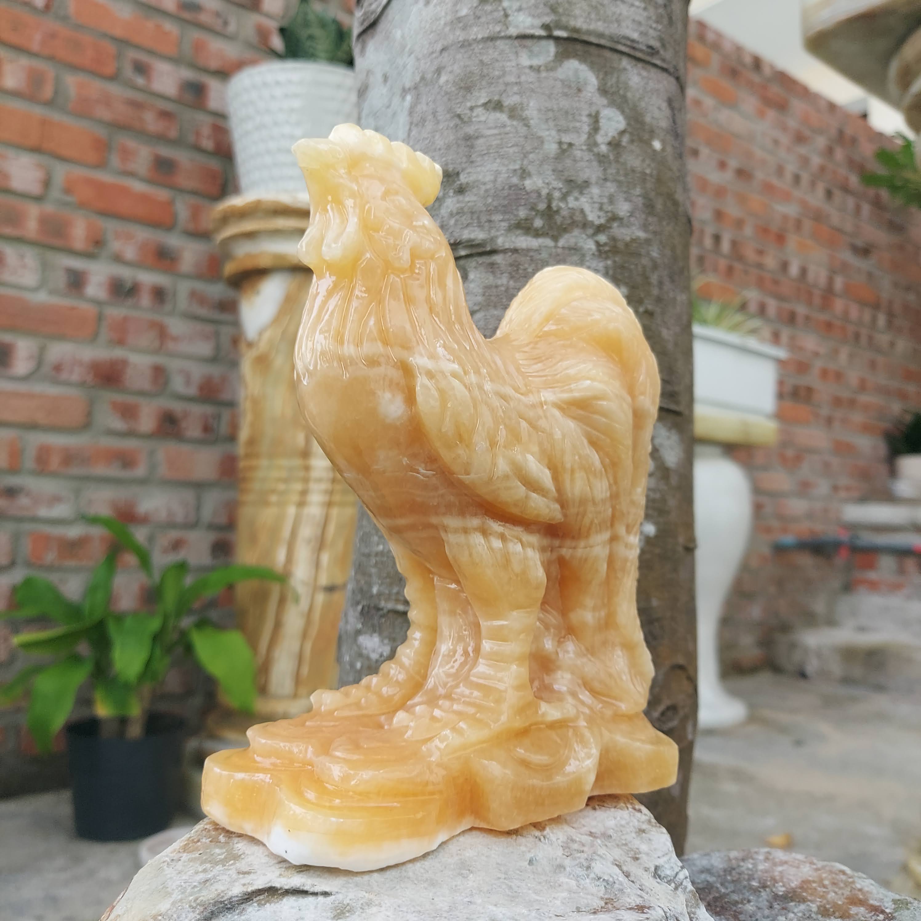 Tượng đá gà 12 con giáp phong thủy đá ngọc hoàng long 15cm đá Non Nước