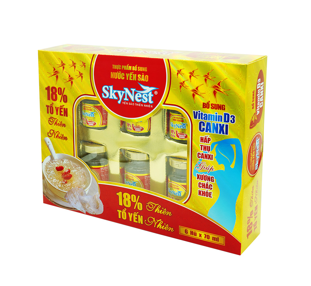 [Tặng kèm túi xách + Hộp quà 6 Lọ x 70ml Nước Yến Sào SkyNest 18% Tổ Yến, bổ sung Vitamin D3, tăng hấp thụ Canxi, giúp xương chắc khỏe