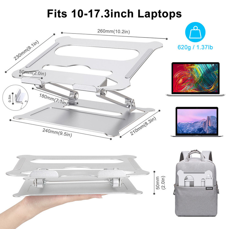 Adjustable Aluminum Laptop Stand Ergonomic Multi-Angle Desk Laptop Holder w/Heat-Vent for Notebook MacBook Dell HP More 10-17.3"