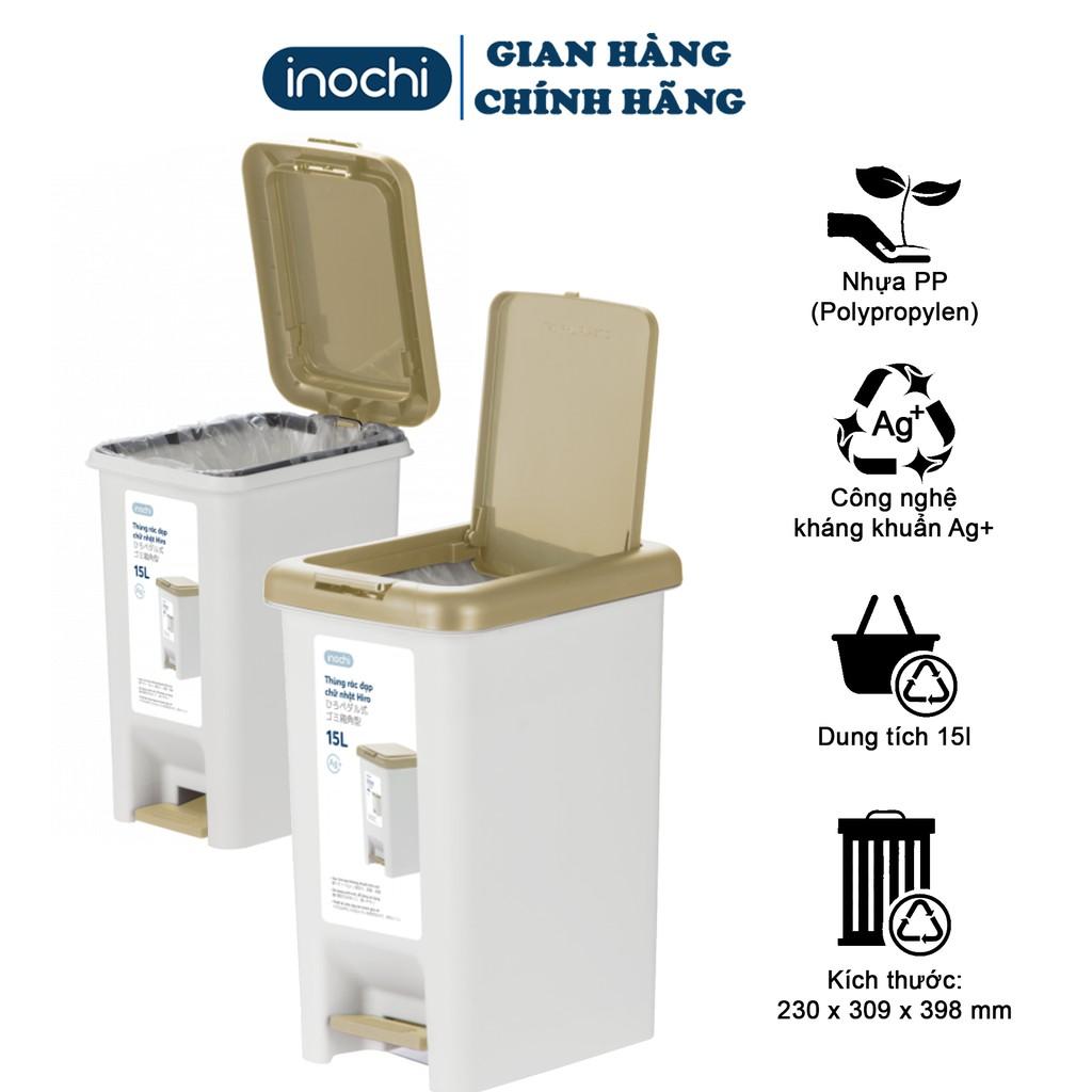 Thùng Rác Hiro Nhựa Đạp Chân Nắp Đậy Chữ Nhật INOCHI 15 Lít Làm Sọt Rác Văn Phòng Gia Đình TRAC15