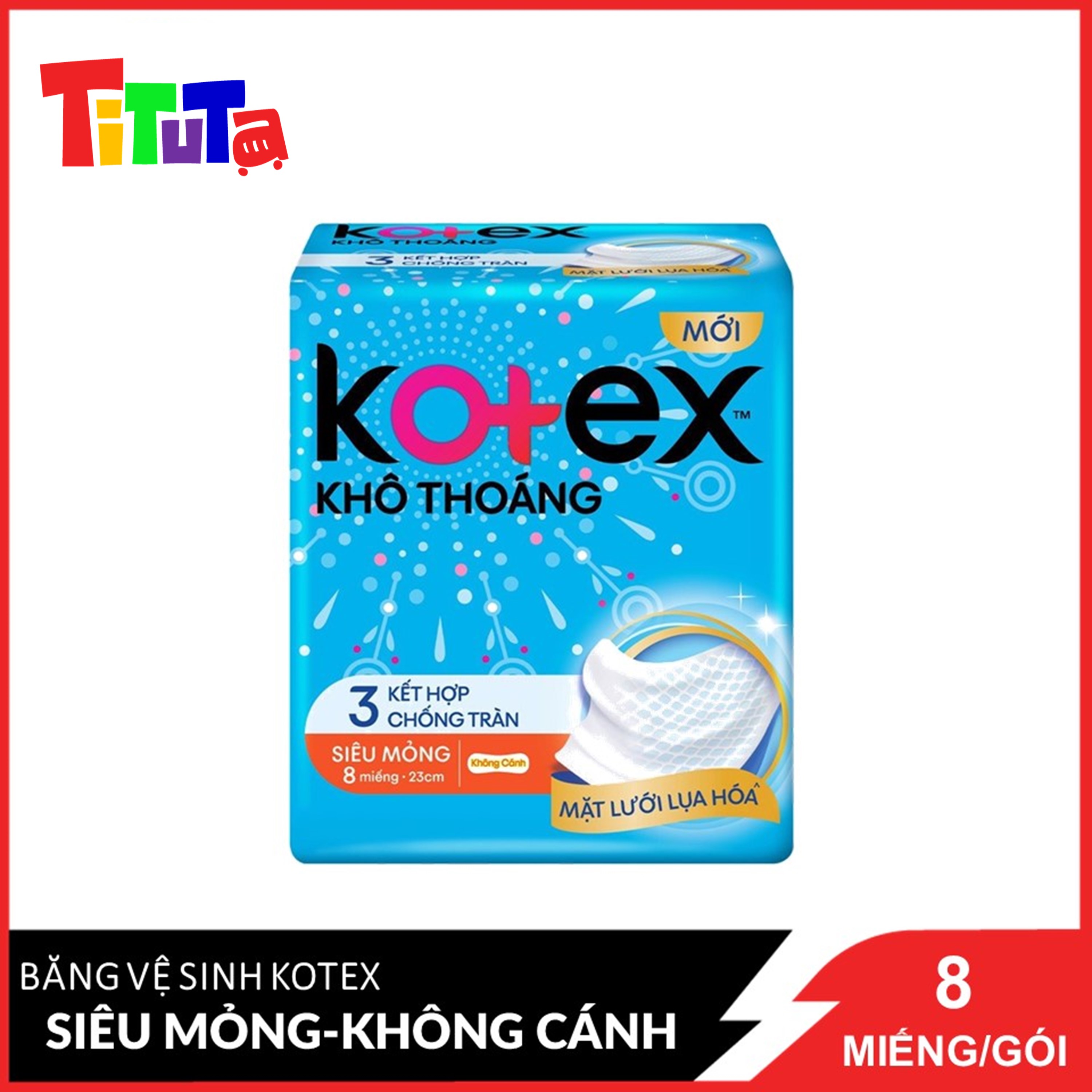 Băng Vệ Sinh Kotex Khô Thoáng 23cm Siêu Mỏng Không Cánh 8 Miếng