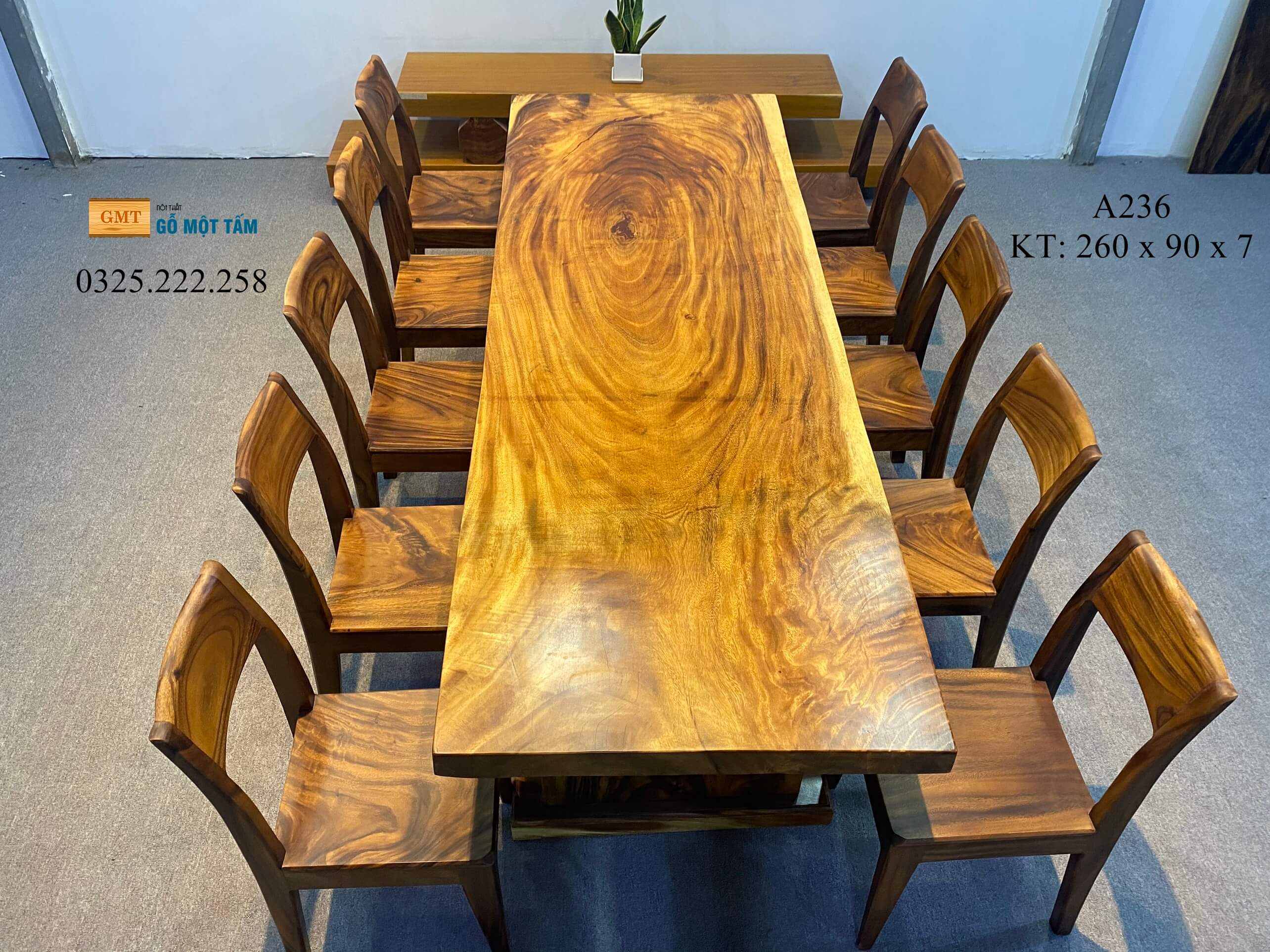 Bàn Ăn Gỗ Me Tây, Bàn Làm Việc Gỗ Me Tây, Bàn Gỗ Me Tây Nguyên Tấm Dài 2,6m Rộng 90cm Dày 7cm