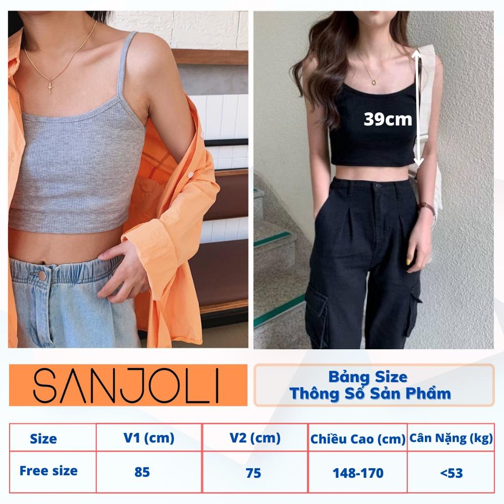 Áo Croptop 2 Dây SANJOLI Thiết Kế Ôm Body Sexy Gợi Cảm Chất Thun Len Gân 4 Màu Đen Trắng AO022