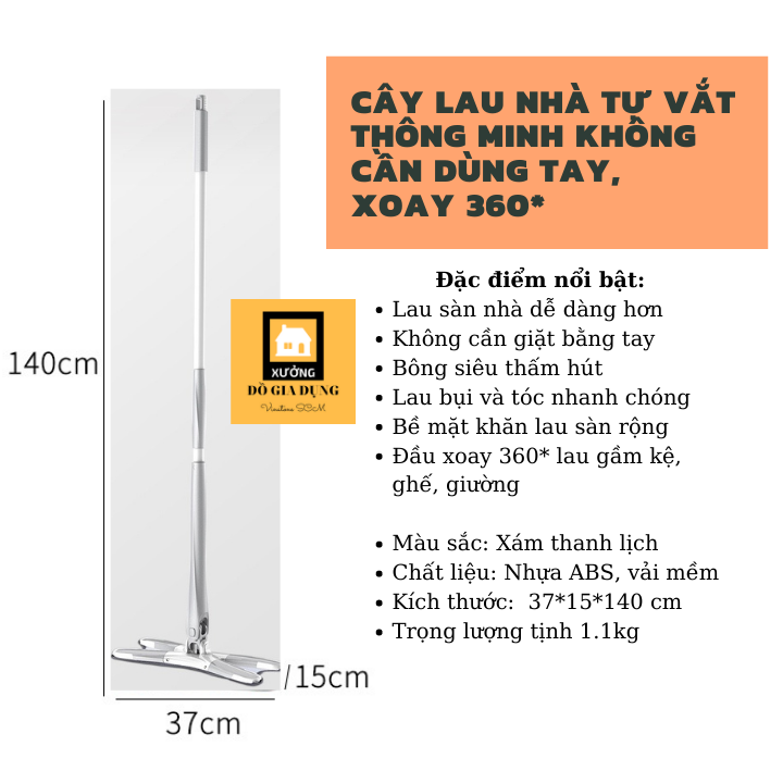 Bông lau thay thế của chổi lau nhà chữ X thông minh [HÀNG LOẠI 1] đầu xoay 360* tiện ích, có bông lau sợi microfiber mềm mịn thấm hút, vắt khô dễ dàng