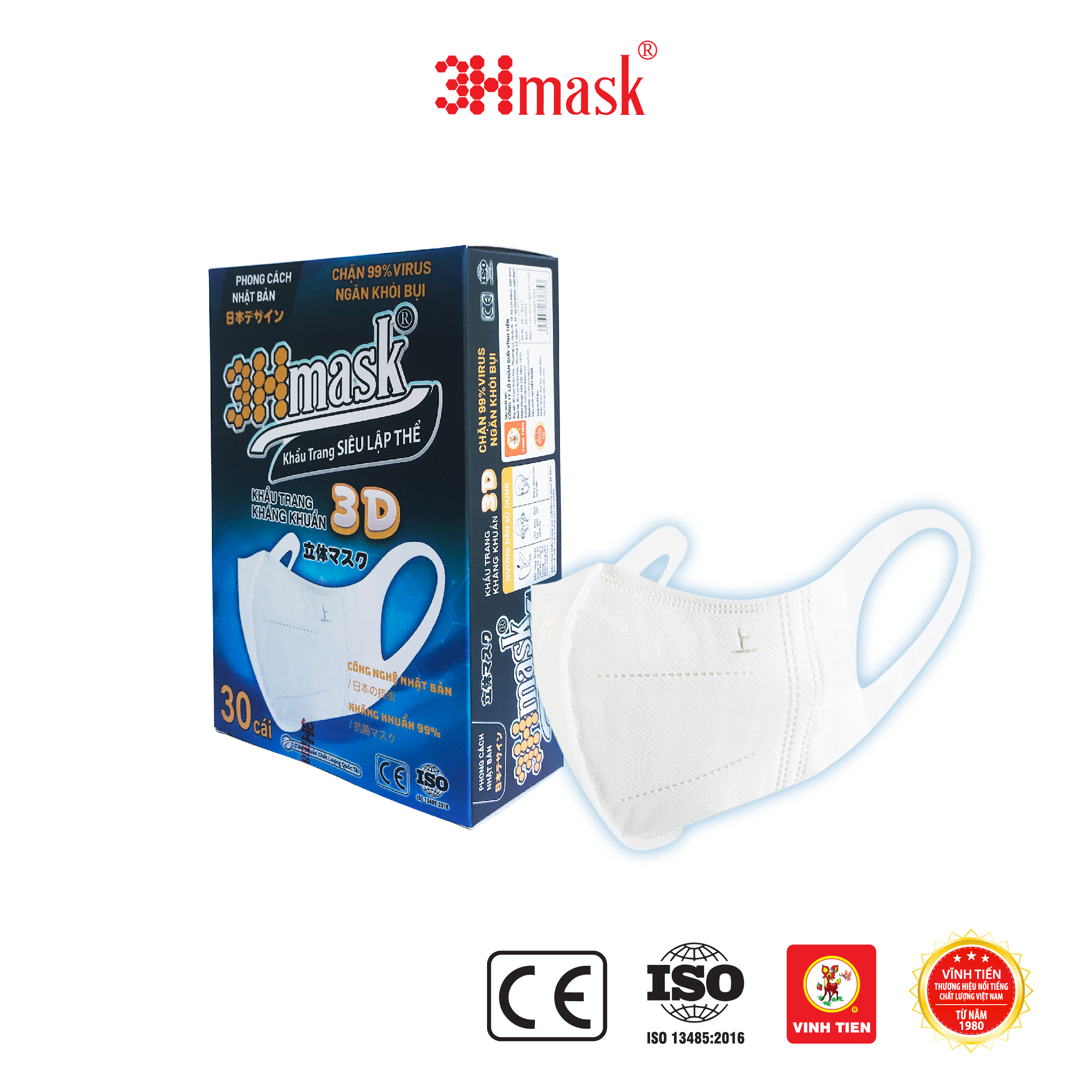 [Giá sỉ] Set 30 khẩu trang 3D 3Hmask chống bụi mịn, kháng khuẩn 99%, công nghệ Nhật Bản cao cấp