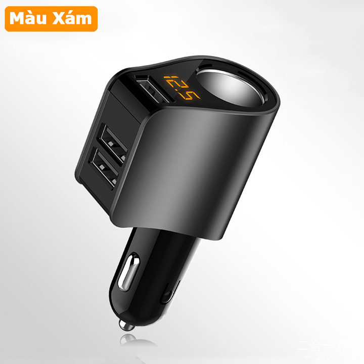 Tẩu sạc 3 cổng USB có màn hình hiển thị điện áp và một lỗ tẩu HY-10