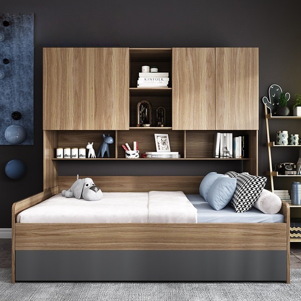 [FREESHIP TPHCM ]Giường ngủ thiết kế hiện đại 2 tầng liền tủ áo FINILI kết hợp tủ kệ sách FNLO2089