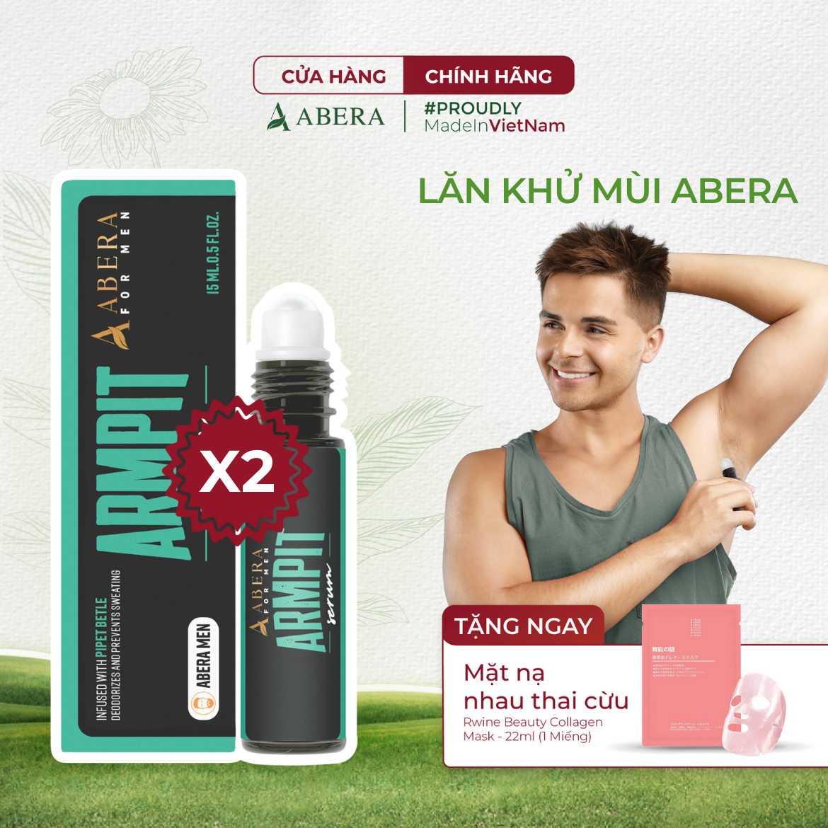 [COMBO 2] Lăn Khử Mùi ARMPIT ABERA 15ml - Khử Mùi Hôi Nách, Ngăn Tiết Mồ Hôi, Giảm Thâm Sạm, Khô Thoáng 24h