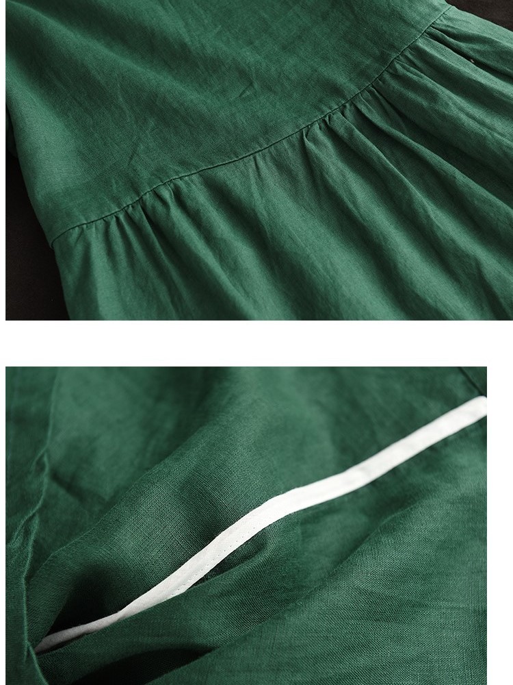 Đầm linen suông Đũi Việt tay lỡ, cổ sơ mi, 2 túi sườn, form rộng thoải mái khi mặc, mẫu mới mùa xuân Dv215