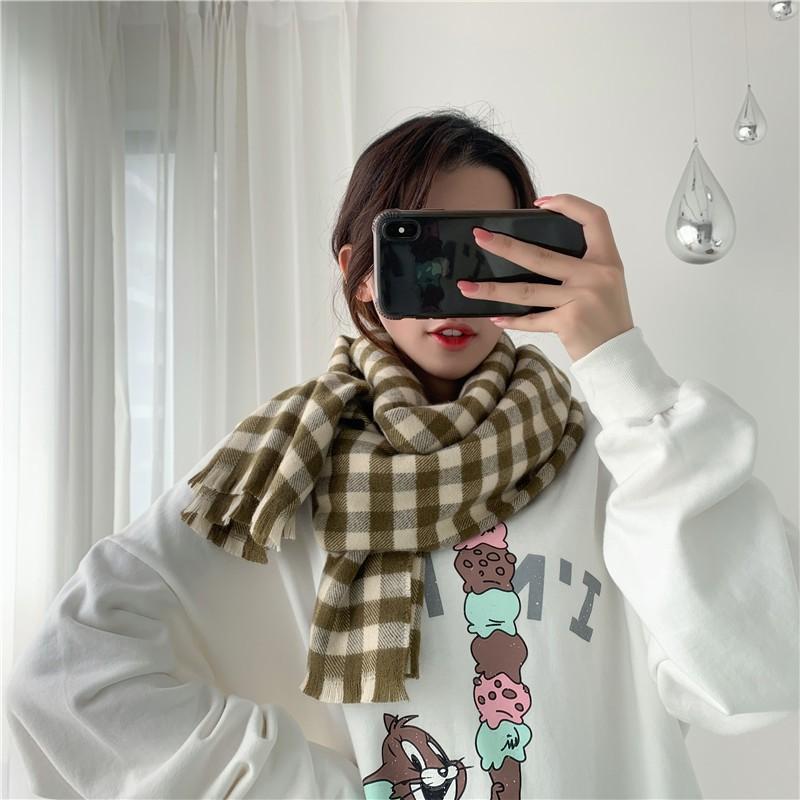 Khăn quàng cổ nam nữ mùa đông kẻ caro chất liệu len cashmere cao cấp phong cách Nhật Hàn; K08 - BONMIE