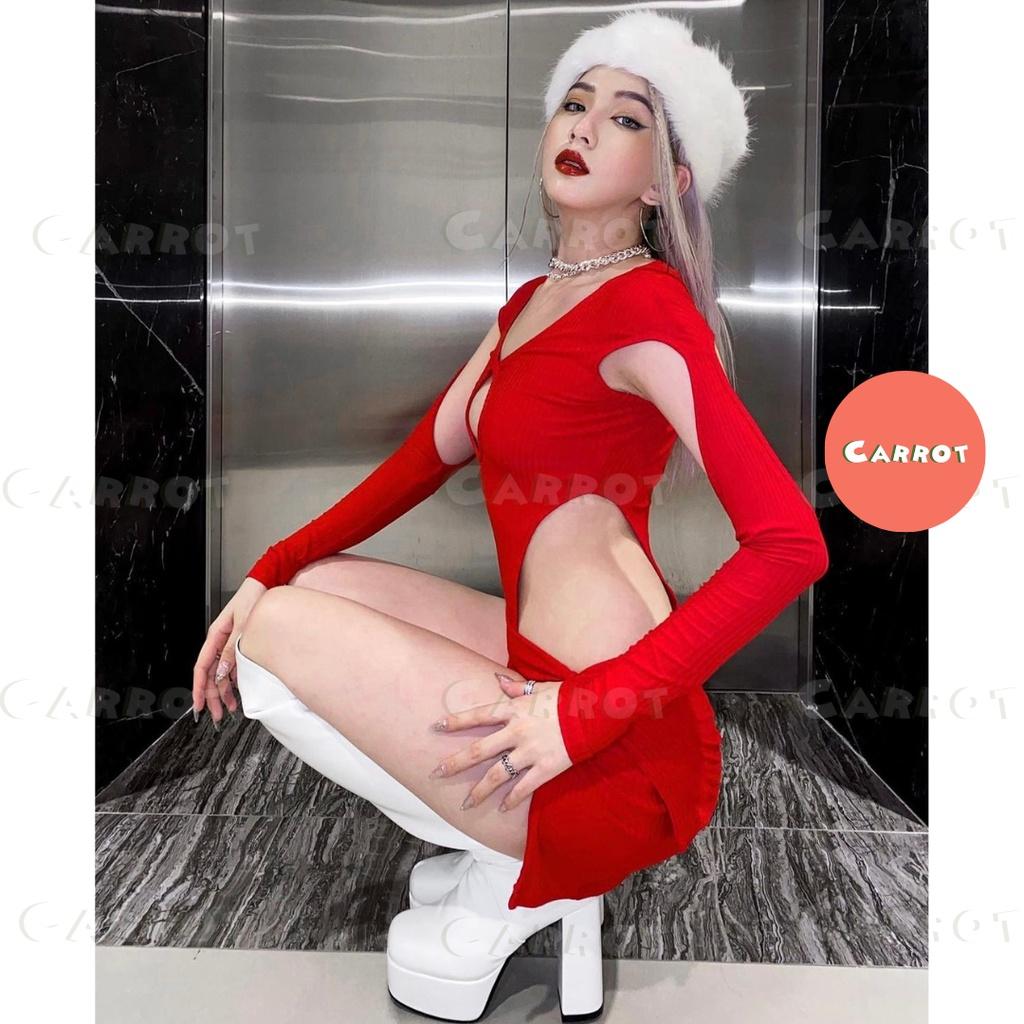 Set áo croptop dài tay khoét kèm chân váy ngắn gợi cảm thời trang cho nữ carrotxinhdep