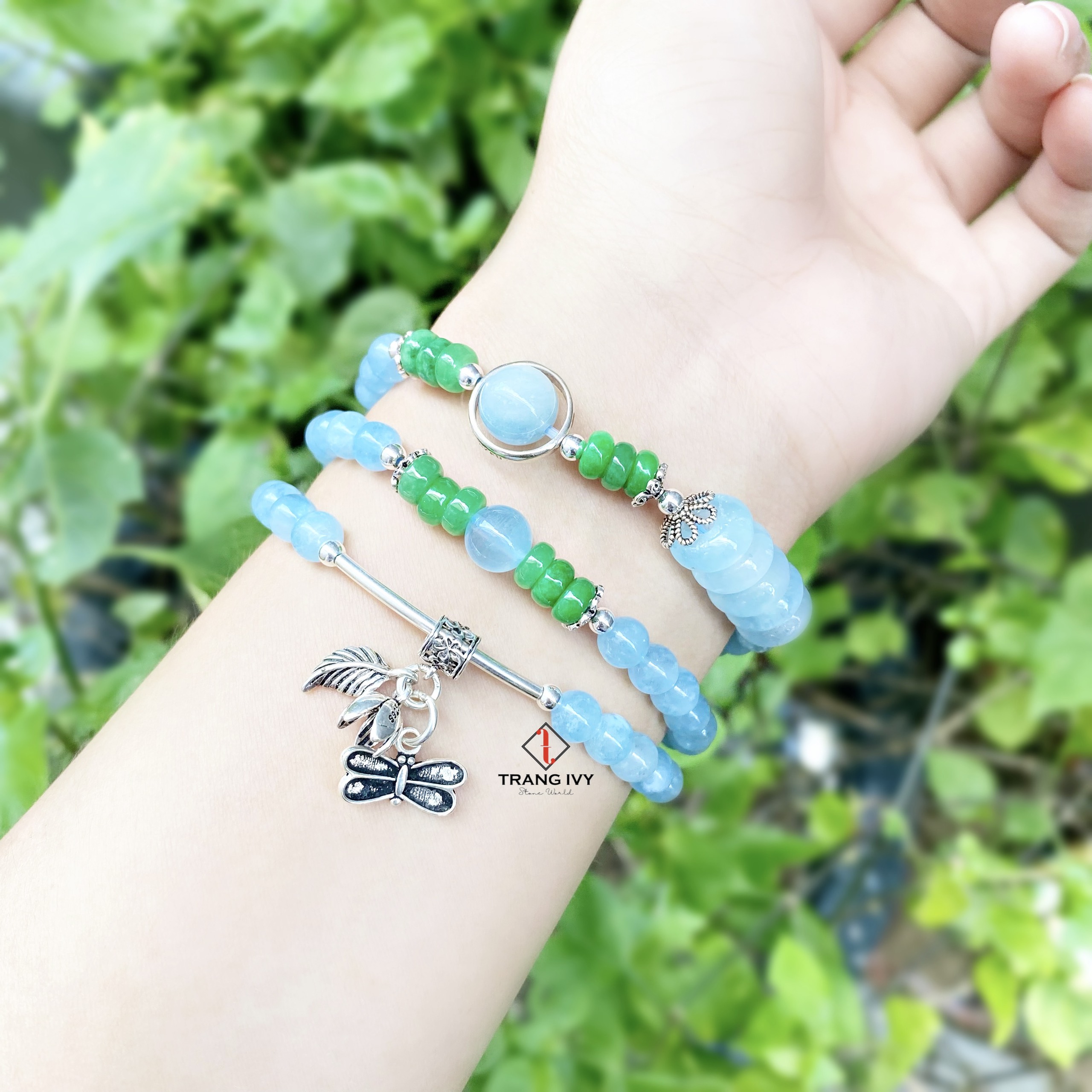 Chuỗi Aquamarine Mix Đồng Điếu Và Charm Bạc