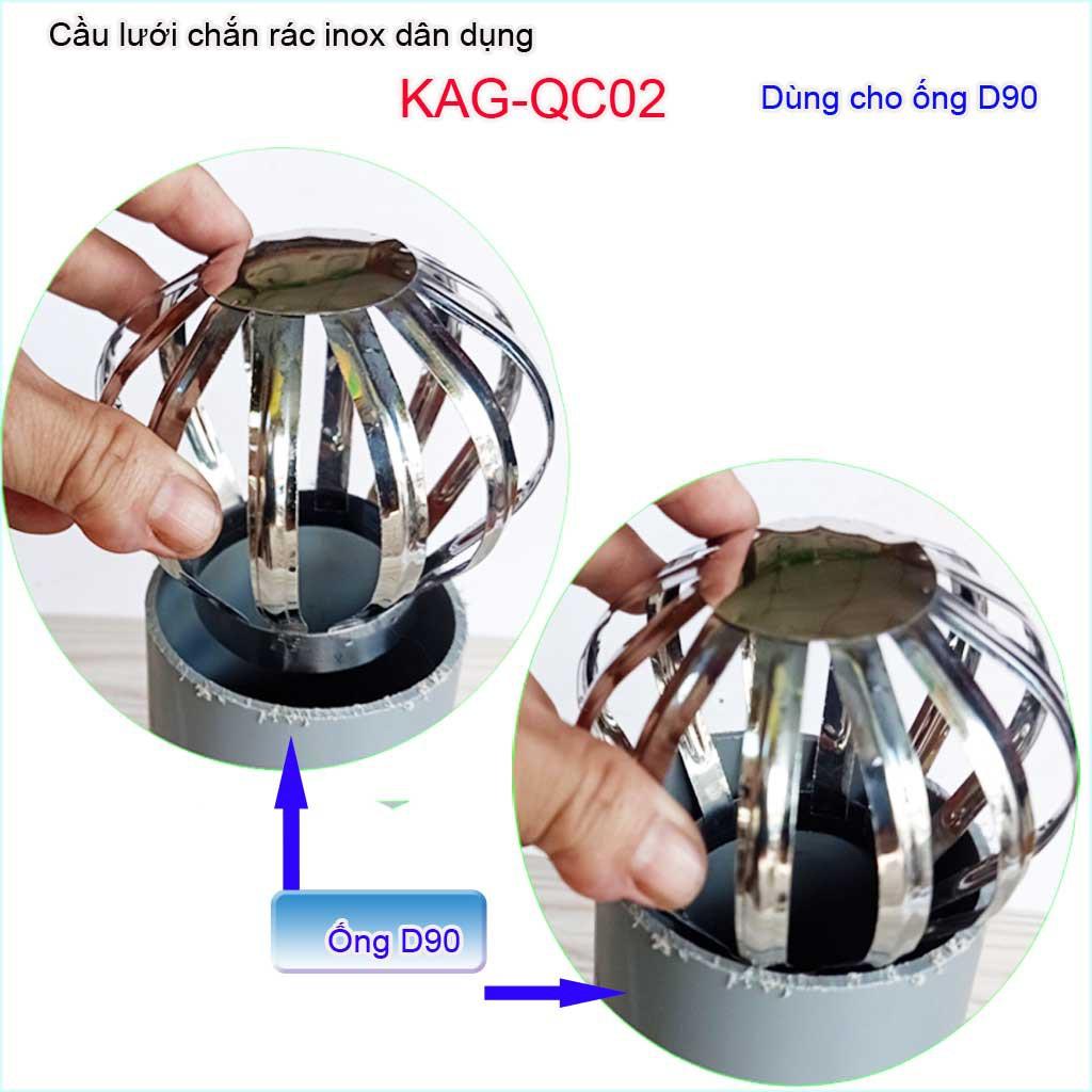 Cầu chắn rác thoát nước mưa D90 KAG-QC02 (ống 9cm),Cầu chặn rác sân thượng inox