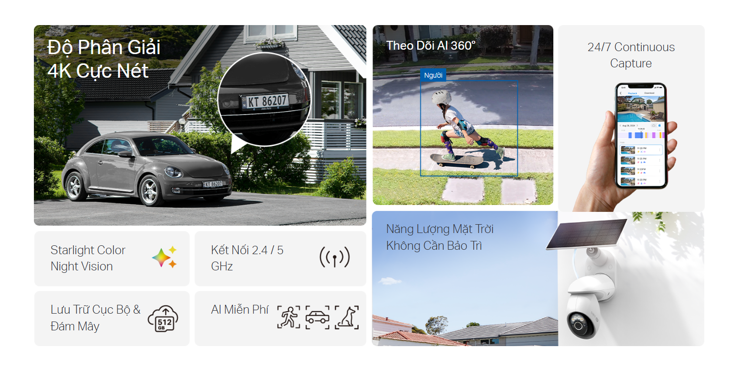 CAMERA WIFI NGOÀI TRỜI TAPO C660 KIT 8MP TẶNG KÈM PIN NĂNG LƯỢNG - GÓC NHÌN TOÀN CẢNH, ĐÊM CÓ MÀU, WIFI KÉP, CẢNH BÁO