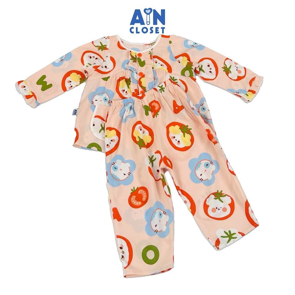 Bộ quần áo Dài bé gái họa tiết Mèo Hồng Lanh lụa. - AICDBGPIVELR - AIN Closet