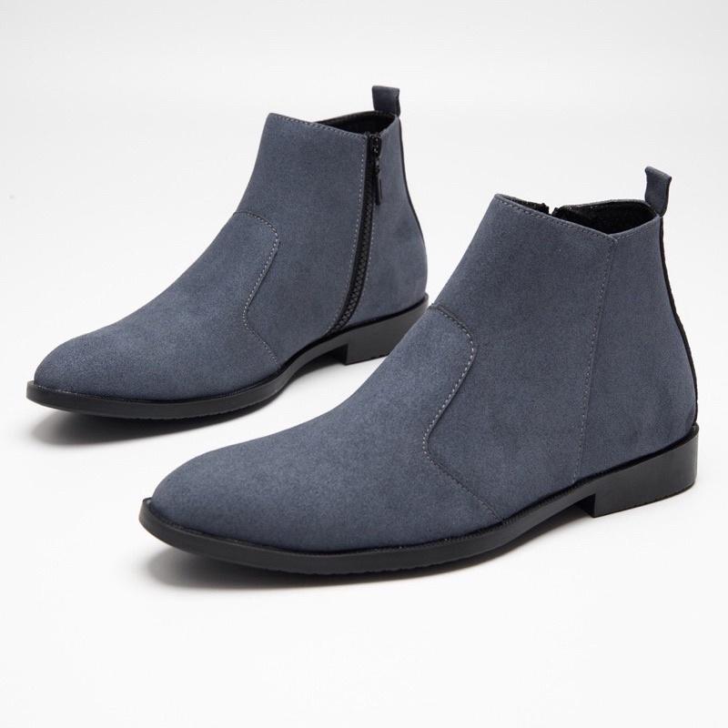 Giày chelsea boots nam da lộn, cổ khóa, đế khâu chắc chắn-cb521 XÁM BUCK