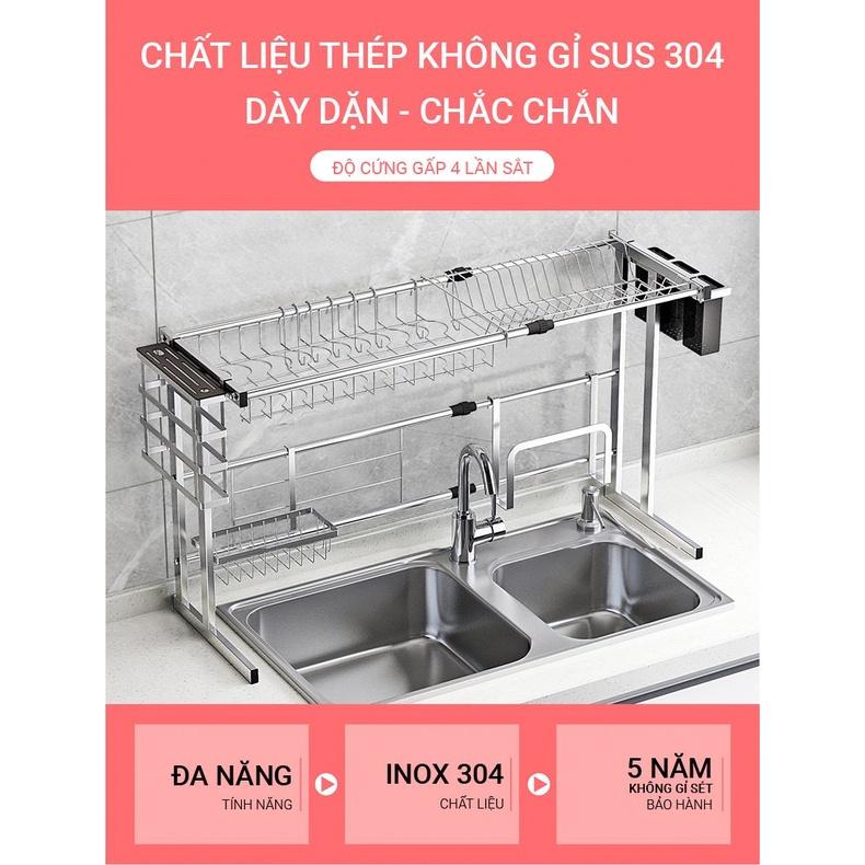 Kệ để chén, bát thông minh trên chậu rửa chén inox 304 cao cấp (thích hợp với mọi căn bếp, có thể điều chỉnh kích thước)