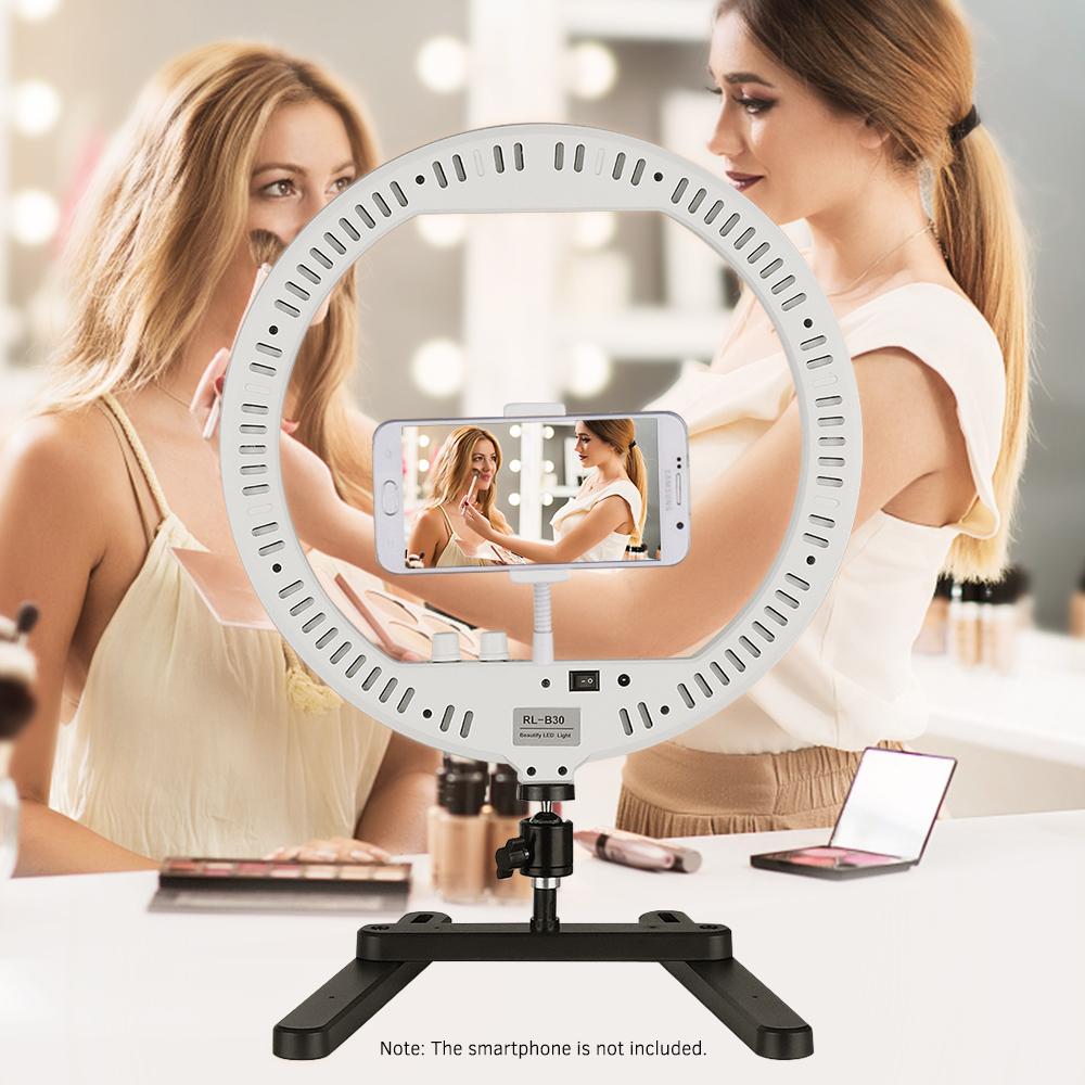 Đèn LED vòng để bàn chụp ảnh tự sướng 13 inch 30W Ánh sáng lấp đầy có thể làm mờ vô cấp 3200K-5600K với giá đỡ để bàn
