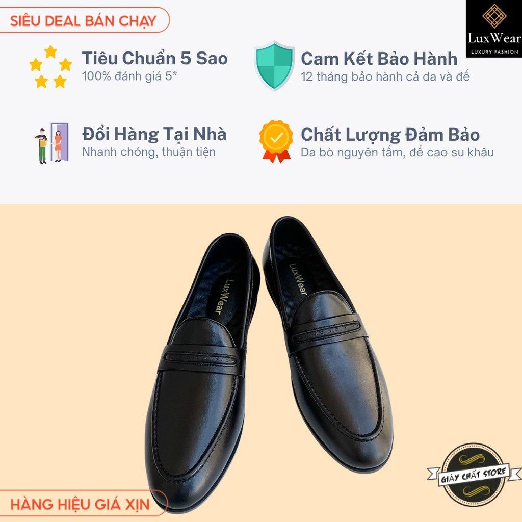 Giày lười nam da Pu cao cấp đế khâu LuxWear màu đen có quà tặng kèm tất lười hoặc lót giày cao cấp - GDC