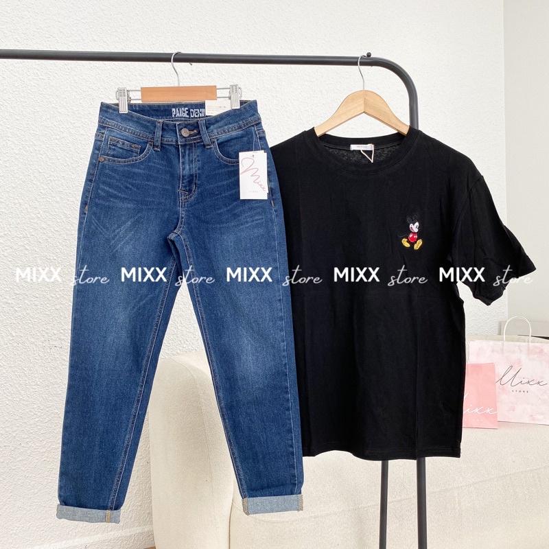 Quần Jean Nữ Baggy Trơn PAIGE DENIM chất dày dặn co giãn thoải mái phom 9 tấc trẻ trung thời trang